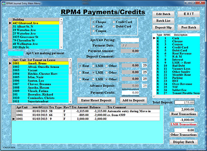 Residential Property Payment/Credit Journal Transaction Display